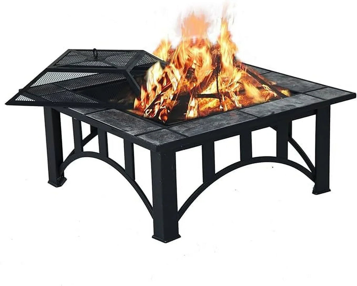 Marble Screen Tabletop Tile Heating, Spark with Patio Bonfire,Camping,Outdoor Square for Burning 35'' Wood Poker Grand Pits Fire and for Patio Fire Outside Tables