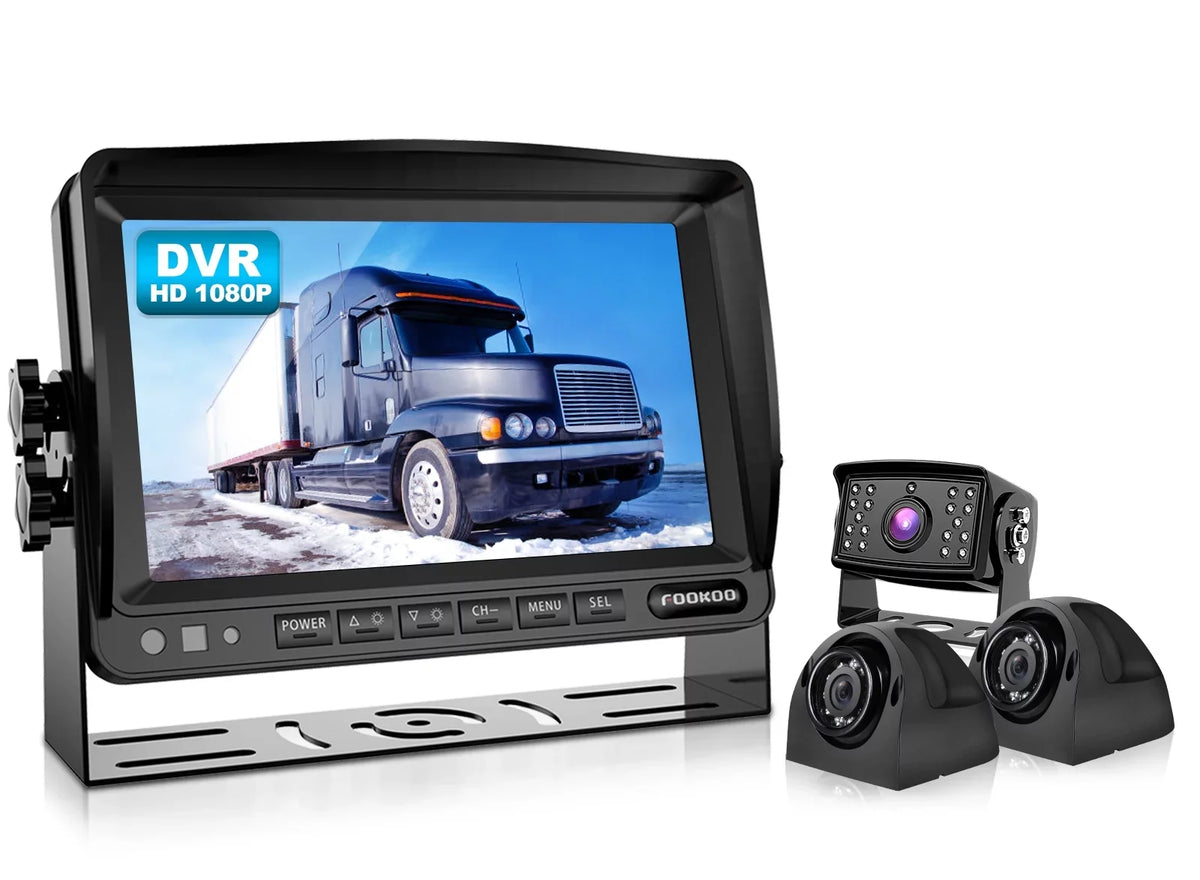 W/ HD Camera Truck/Trailer/RV 7-inch Wired RV IP69 Split Ⅱ Lines Parking (FHD3) Cameras Waterproof View for Dual Systems, 1080P Screen Backup Front/Rear Recording Monitor 7" Fookoo