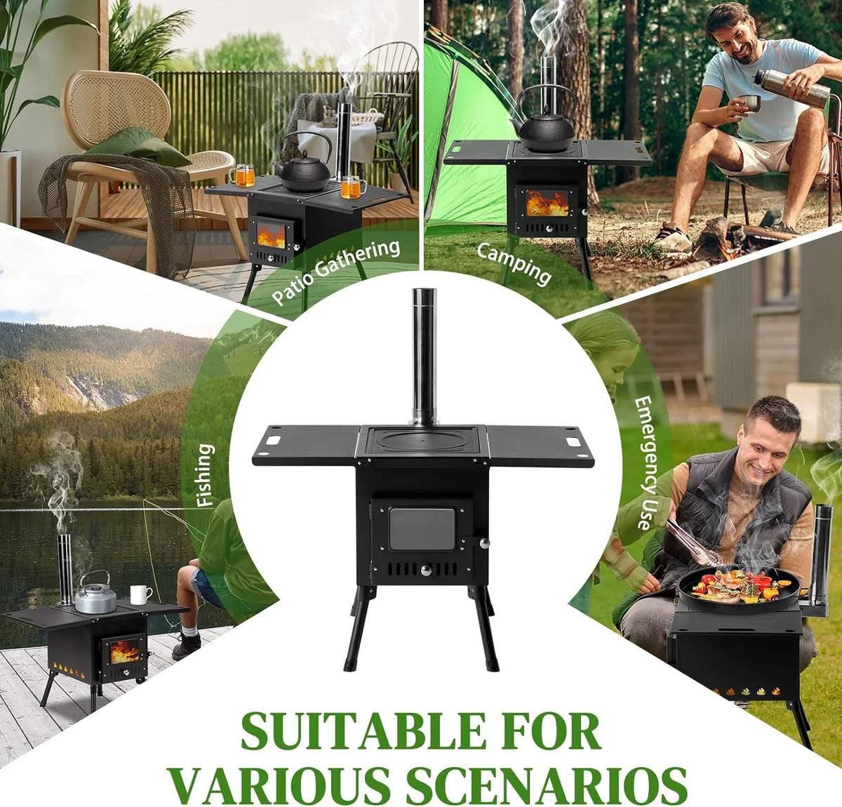 Pipes, Outdoor Cooking Stainless Outdoor Tent and with People Use(Black) Camping Wood Jack Heating Stove Burning Gloves Tent & for Chimney 1-2 Portable Wood Stove Stove, Camping