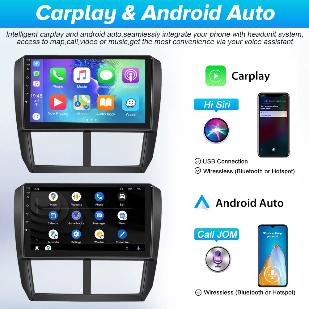 Radio Podofo for AHD Bluetooth Carplay 13 Hifi, WIFI Subaru Android 2008-2012 GPS FM Stereo Camera Car 9'' Touchscreen Wireless Android Forester 2+64G Backup Auto