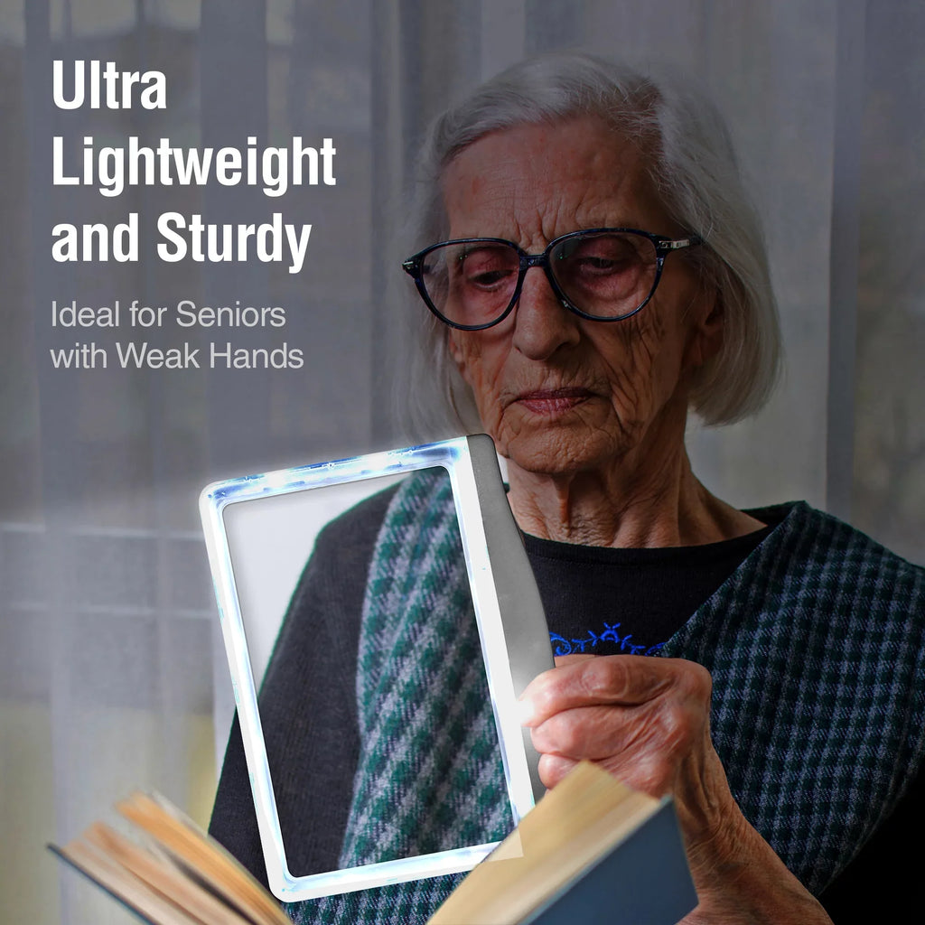 to for Aging Page 5X for Strain-Perfect Eye Small Magnifier Reduce Print, Large Seniors LED Eyes, & MagniPros & Low Vision Reading Anti-Glare Lens