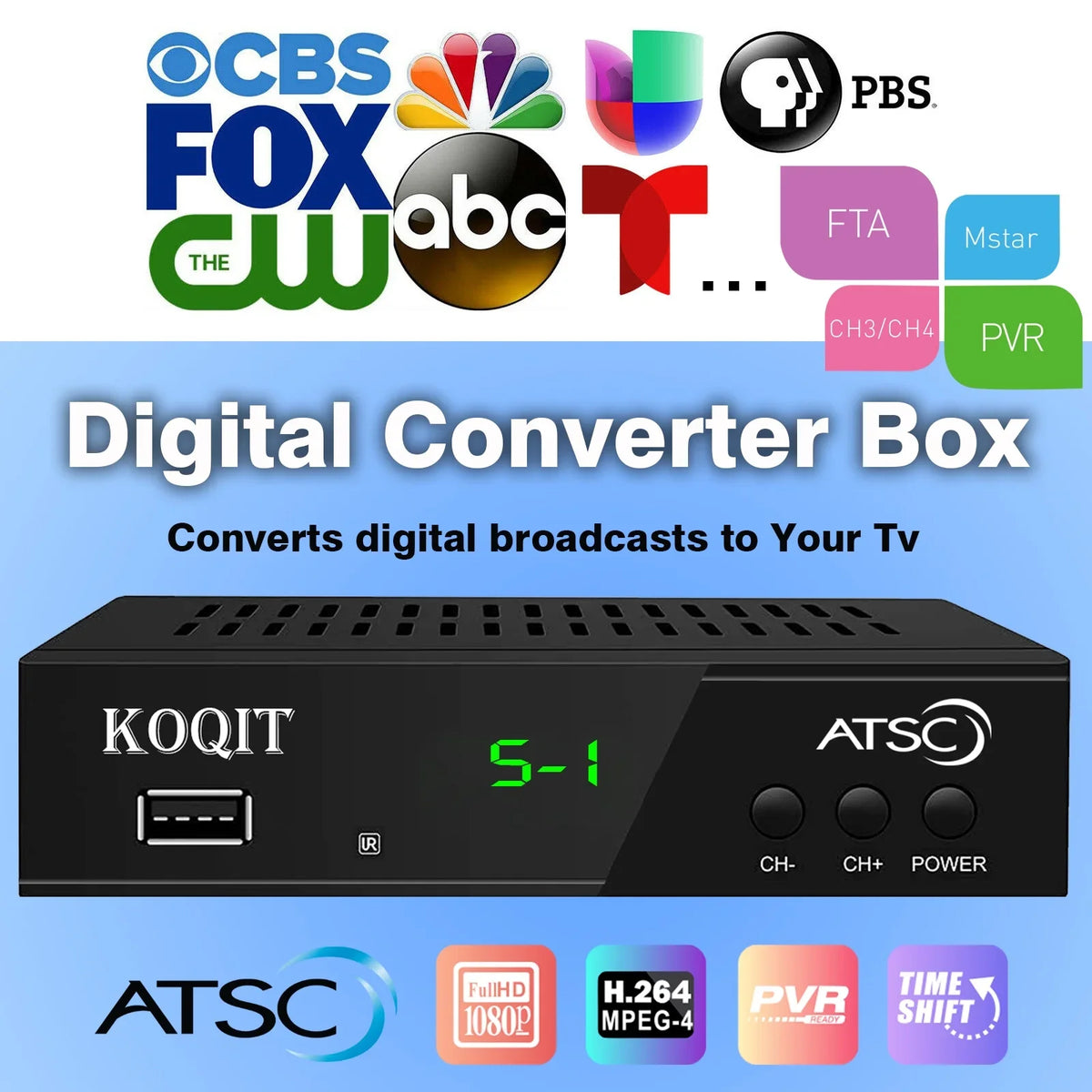 ATSC Recorders to Digital, TV Box USB, OTA Hours, 12/24 Digital to Converter Box Set Coax HDMI Top Digital Box, Clock to Analog tv Multimedia Tuner