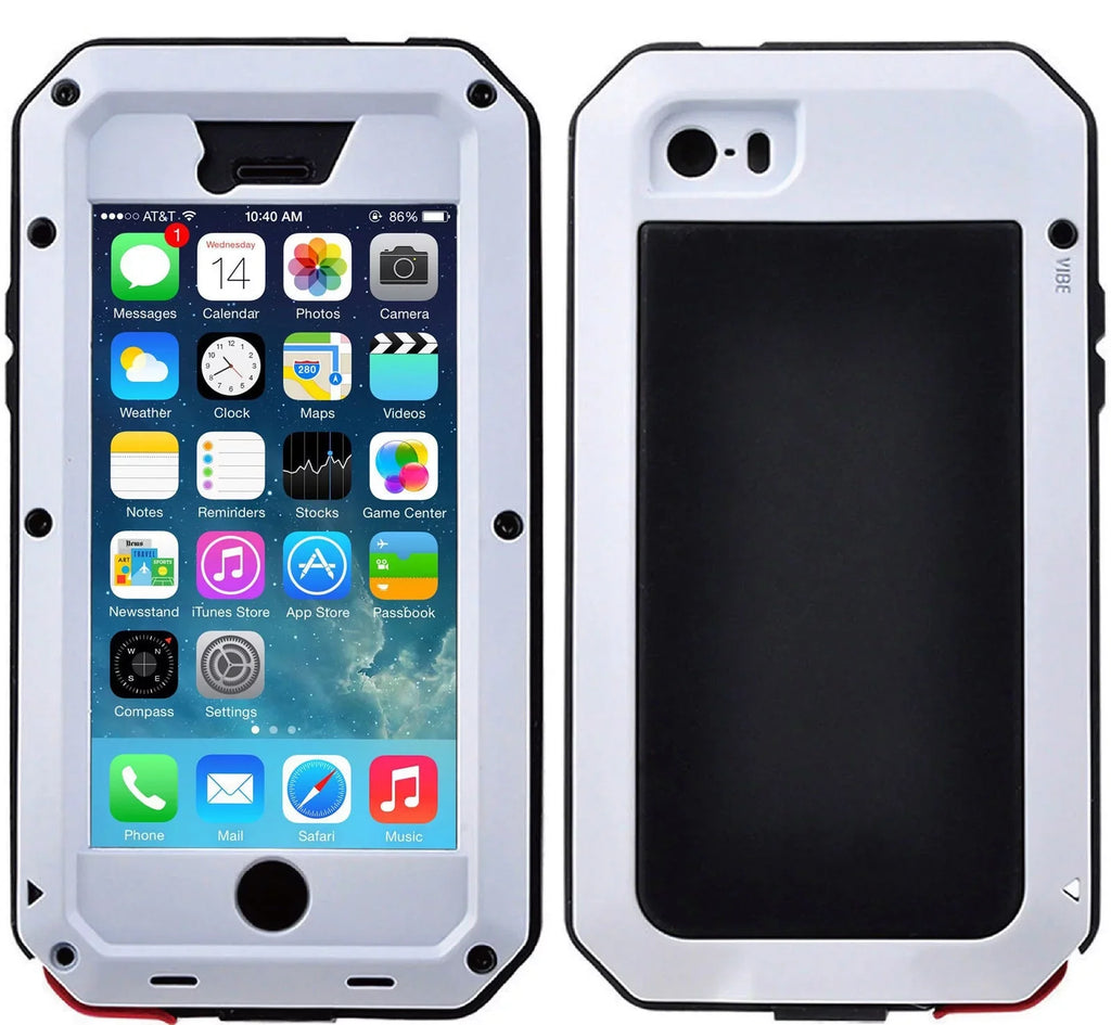Heavy Travel Military Outdoor 6s Aluminum Resistant Scratch Glass (White) Shockproof Plus Rugged Protection, Duty iPhone Gorilla and Grade Metal Case