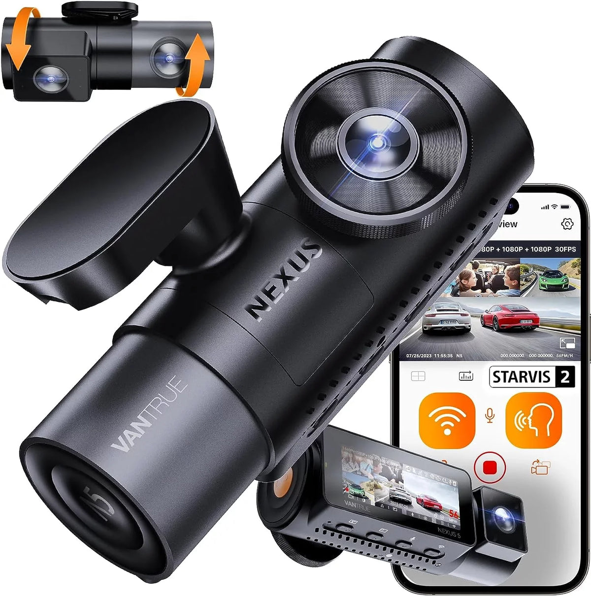Voice (Memory Support GPS | Dashcam 4 Vantrue | WiFi 512GB Not Channel Control Included) | N5 | Card