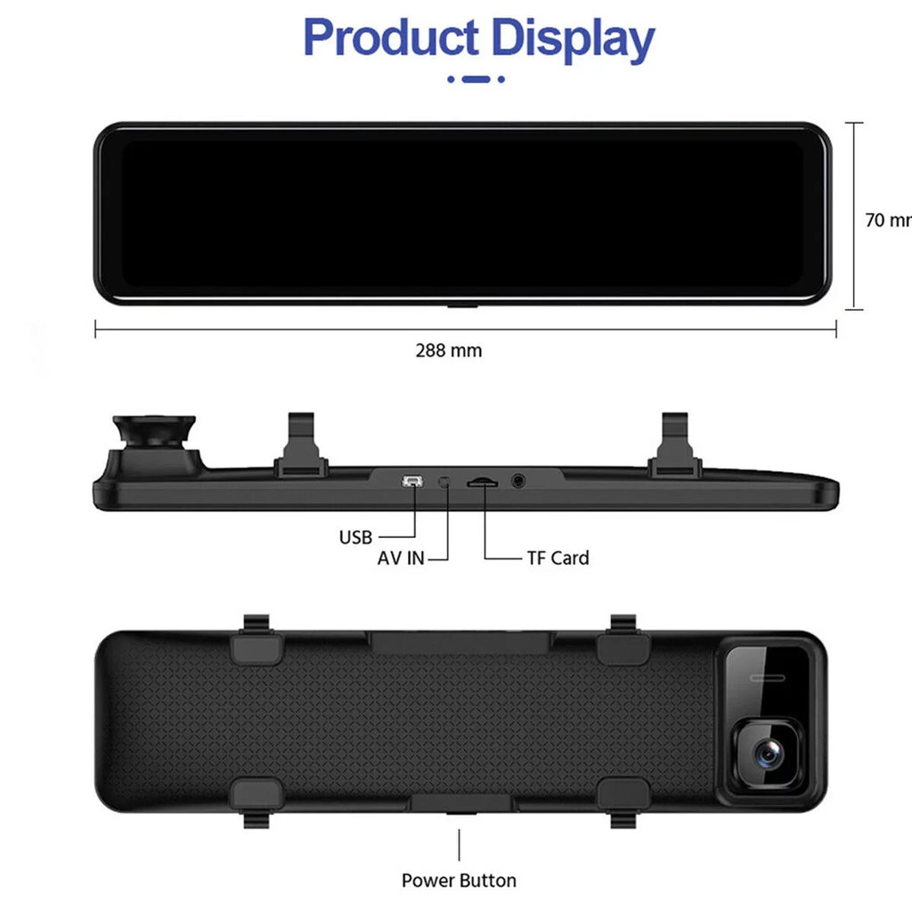 Dual Rear Angle Dash Vision Screen w/Night 4K Car Ele-mall Car Front G-Sensor Dash Camera Wide Backup Camera Dual Cam, 12inch for Touch