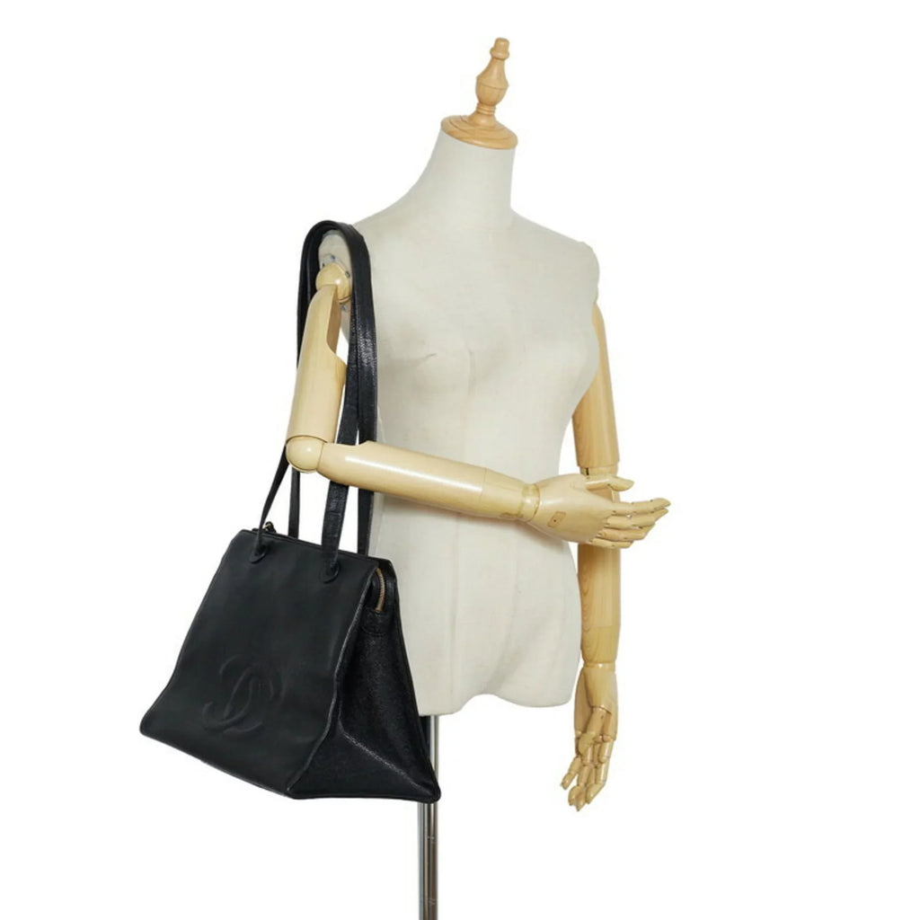 Bag Caviar (Good) Pre-Owned Shoulder Tote Chanel Mark CHANEL Coco Women's Black Skin