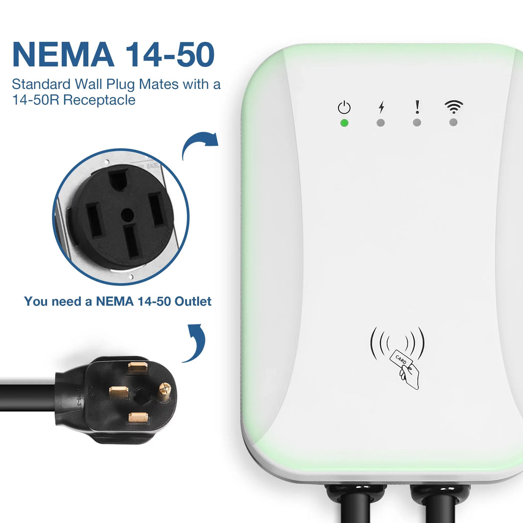 Volt EV Car Portable Amp, Standard SAE Station (40 Charging Indoor/Outdoor ) NEMA 14-50 J1772 NEMA Vehicle ft Level 25 Charger Charging Charger with 2 Plug Cable, 240 Electric 14-50
