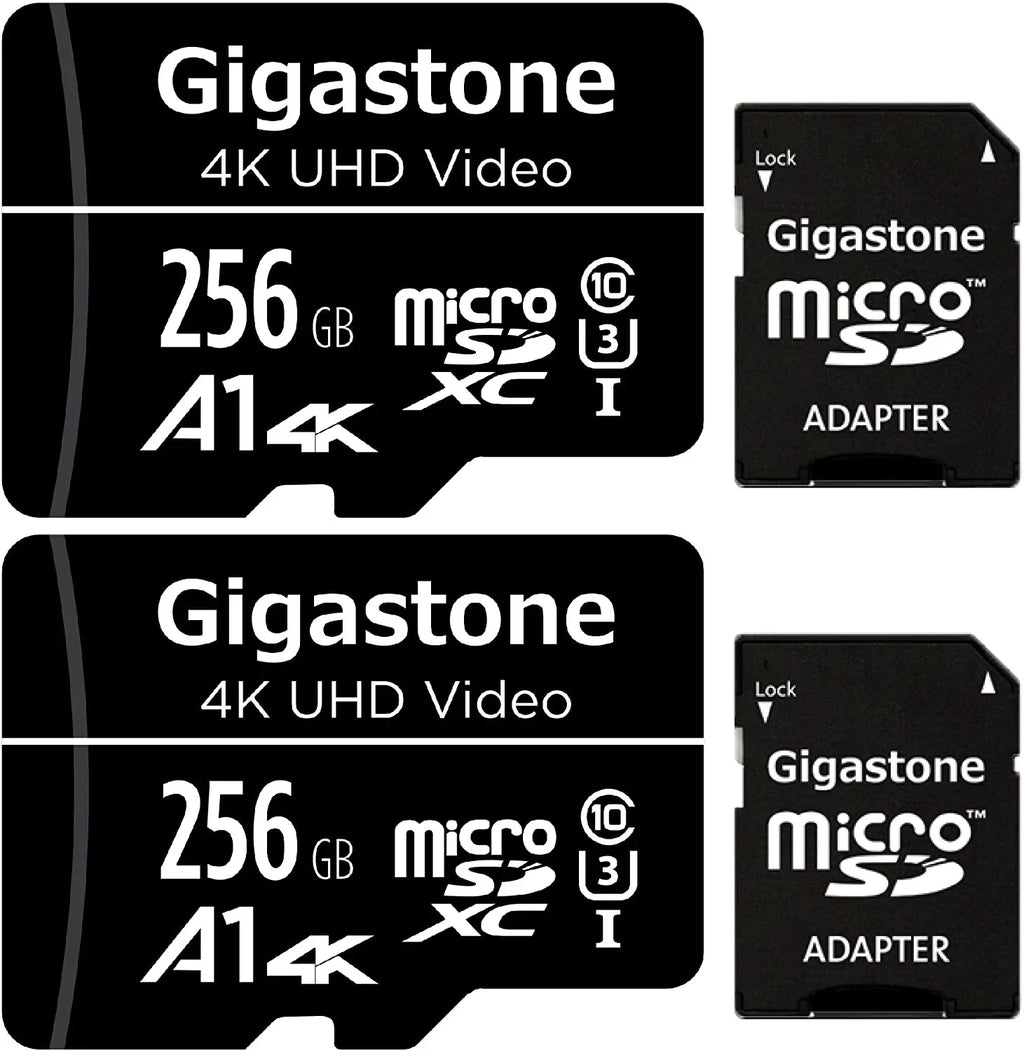 Class Dash Micro Card, 2 10, Action Gigastone (2x256GB) memory Camera Pack Surveillance A1 Security 100MB/s Video, Cams, Micro UHS-I SDXC 4K SD UHD Drone 256GB Cam Professional,