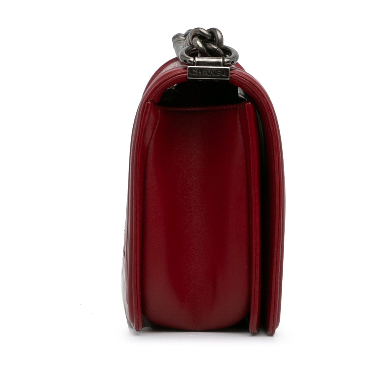 Boy Medium (Good) Bag Authenticated Crossbody Red Bag Pre-Owned Chanel Unisex Flap Leather Lambskin