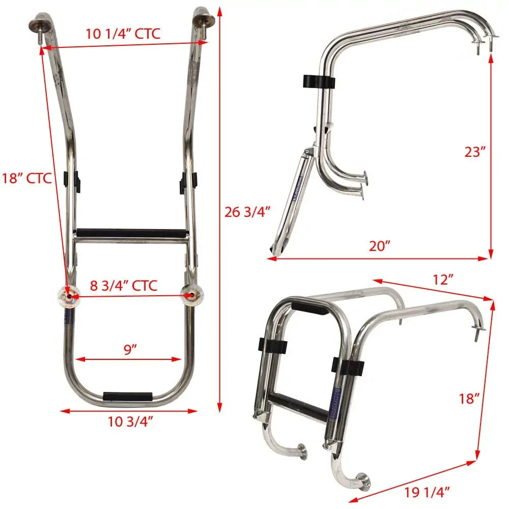 Boat Boarding Folding Ladder Stainless Steel | 2-Step Polished Basscat 49503