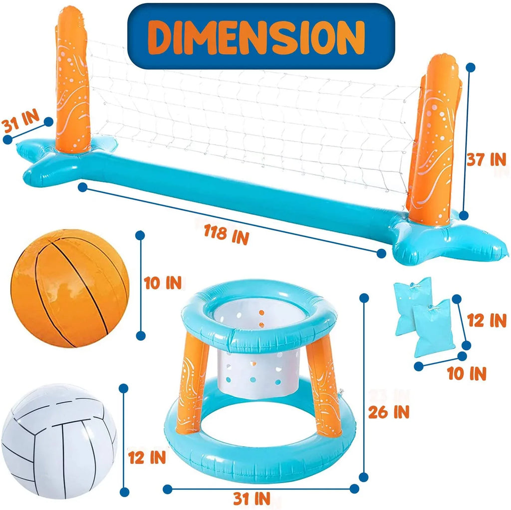 with Volleyball Floating Games Basketball Blossom Pool Pool Net, Weight for 2-in-1 Family Light Blue Swimming Hoop and Inflatable | Pool Bags - Pool Set