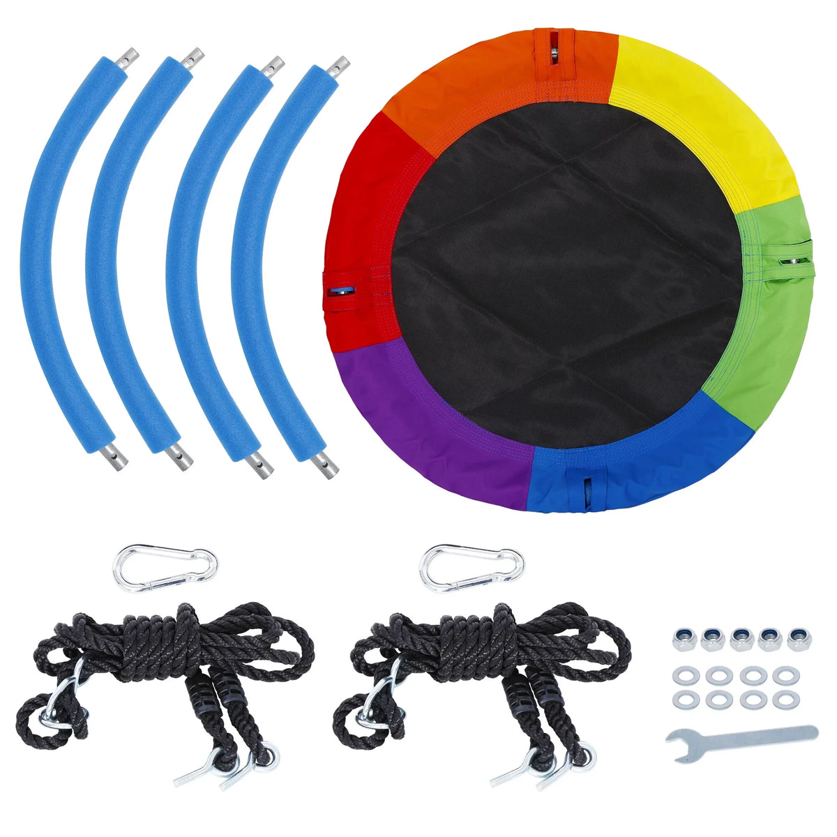 Rainbow Ropes Tree Rotate°, 360 Saucer Set UV 70’’ Outdoor Web Multi-Color Adjustable Steel 700lb 40" Kids Waterproof, - ZenSports Protection, Frame, Swing