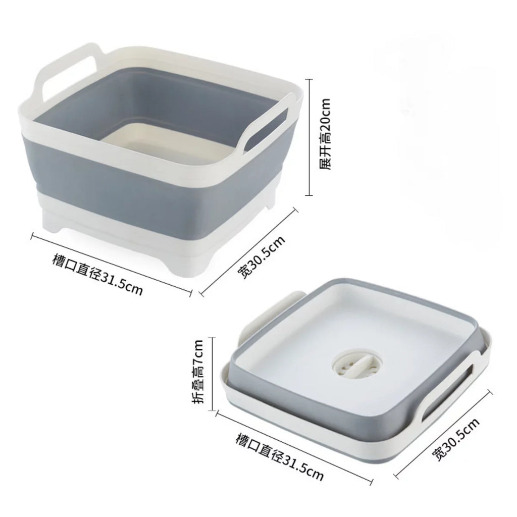 Plug(Gray) Tub,Washing Portable Draining with Tub 2.4 Sink,Folding Imoment Gal(9L) Basin Dish Laundry Collapsible