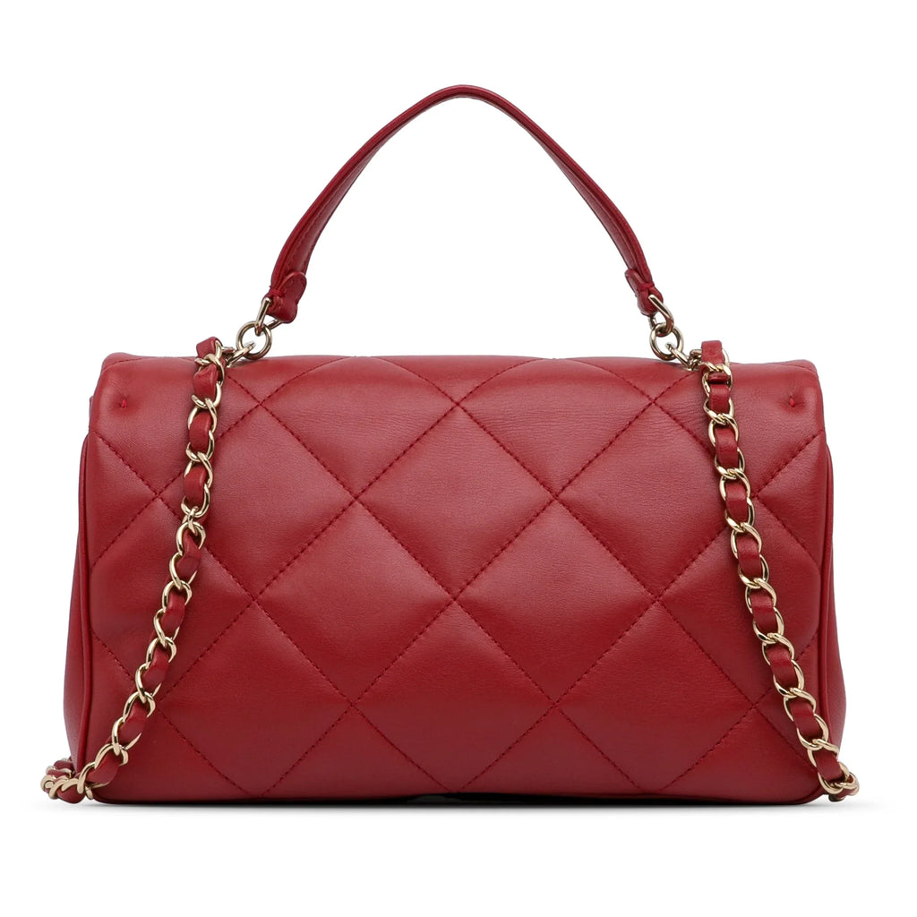 Carry Satchel Easy Unisex Pre-Owned Chanel (Good) Authenticated Lambskin Red Small Flap Leather Bag