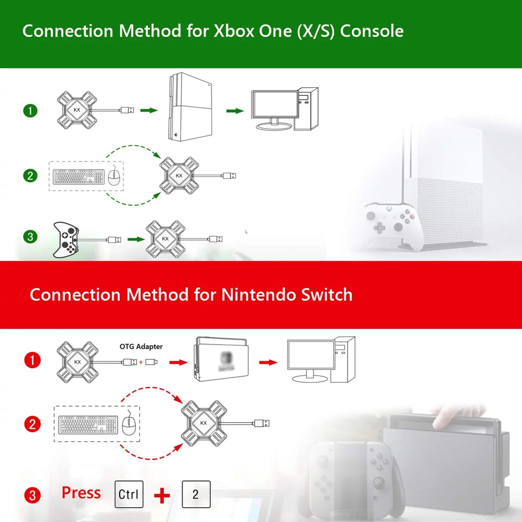 Controller Keyboard Adapter Portable Mouse Adapter KX Gamepad Switch/X-box/PS5/P-S-4/PS3 Replacement Converter Adapter Keyboard Abody Mouse for