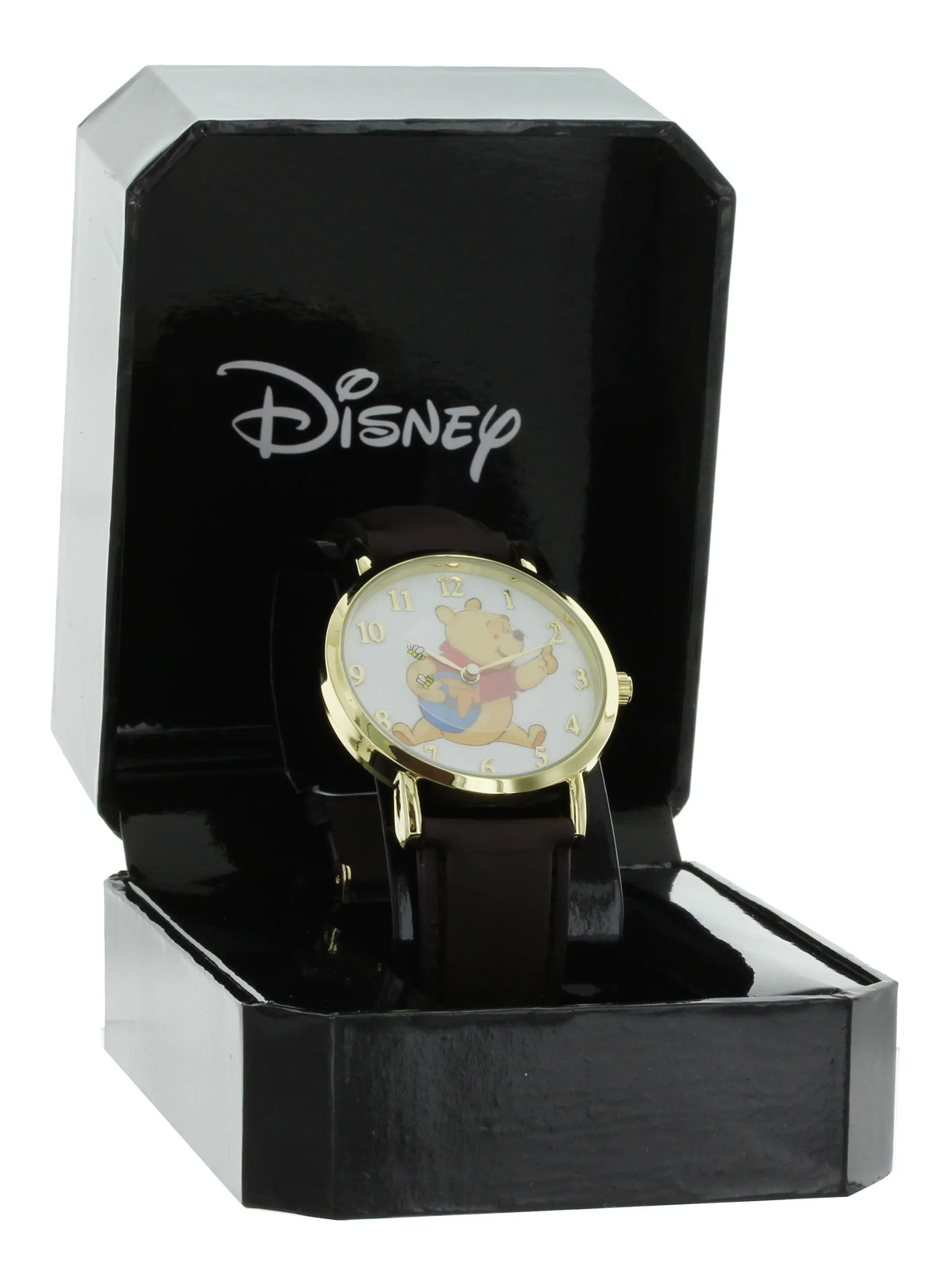 Analog Brown With Case Watch Pooh Tone Gold Band Winnie WP5003 Disney The Bees Rotating Leather