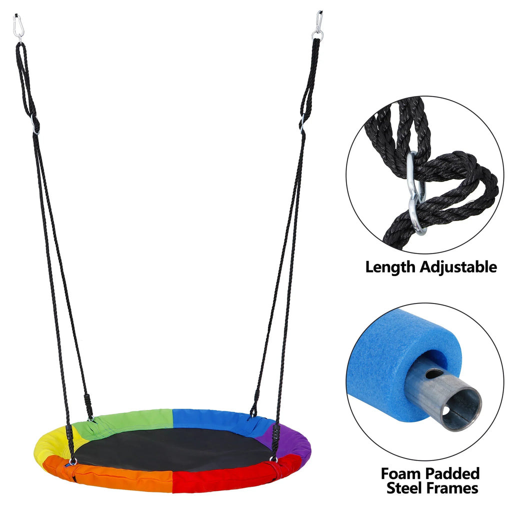 Rainbow Ropes Tree Rotate°, 360 Saucer Set UV 70’’ Outdoor Web Multi-Color Adjustable Steel 700lb 40" Kids Waterproof, - ZenSports Protection, Frame, Swing