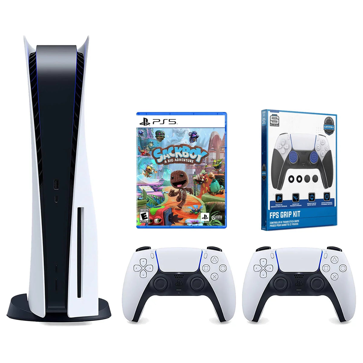 Extra Disc Sony Kit Precision Surge Playstation with Bundle Grip and Controller, Console Adventure 5 A With Sackboy: Aiming Big Version Rings White FPS