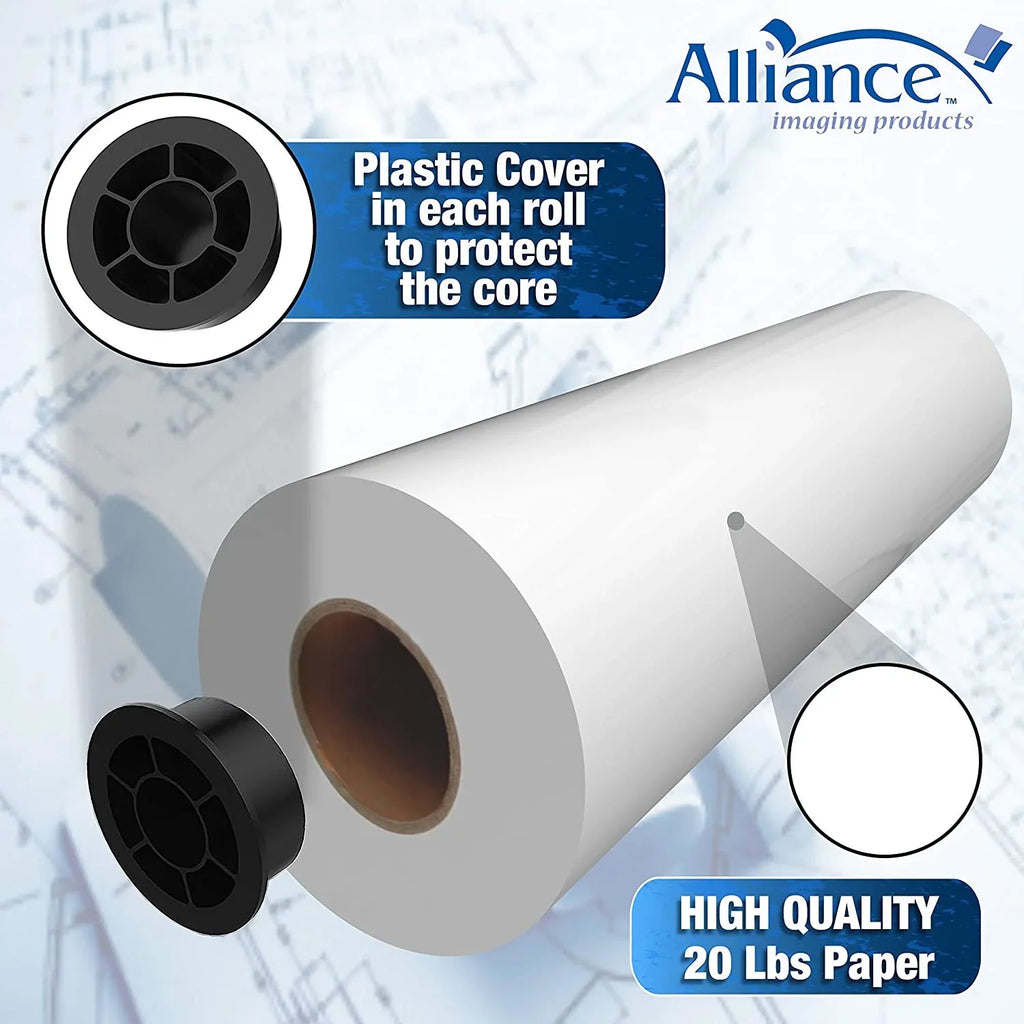 2" Core Paper 4 x Alliance Bright Wide Rolls Bond 20lb | Format | 24" CAD 150' | 92