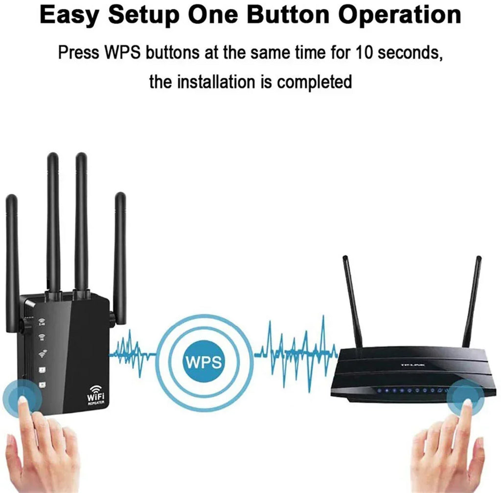 Booster, with Extender Gigabit WiFi 1200Mbps WiFi Band WiFi to Signal & Dual Smart Alexa "Happyline" & Extend WiFi 2.4 Range Devices 5GHz Repeater Home Extender Port, Ethernet Wireless Signal