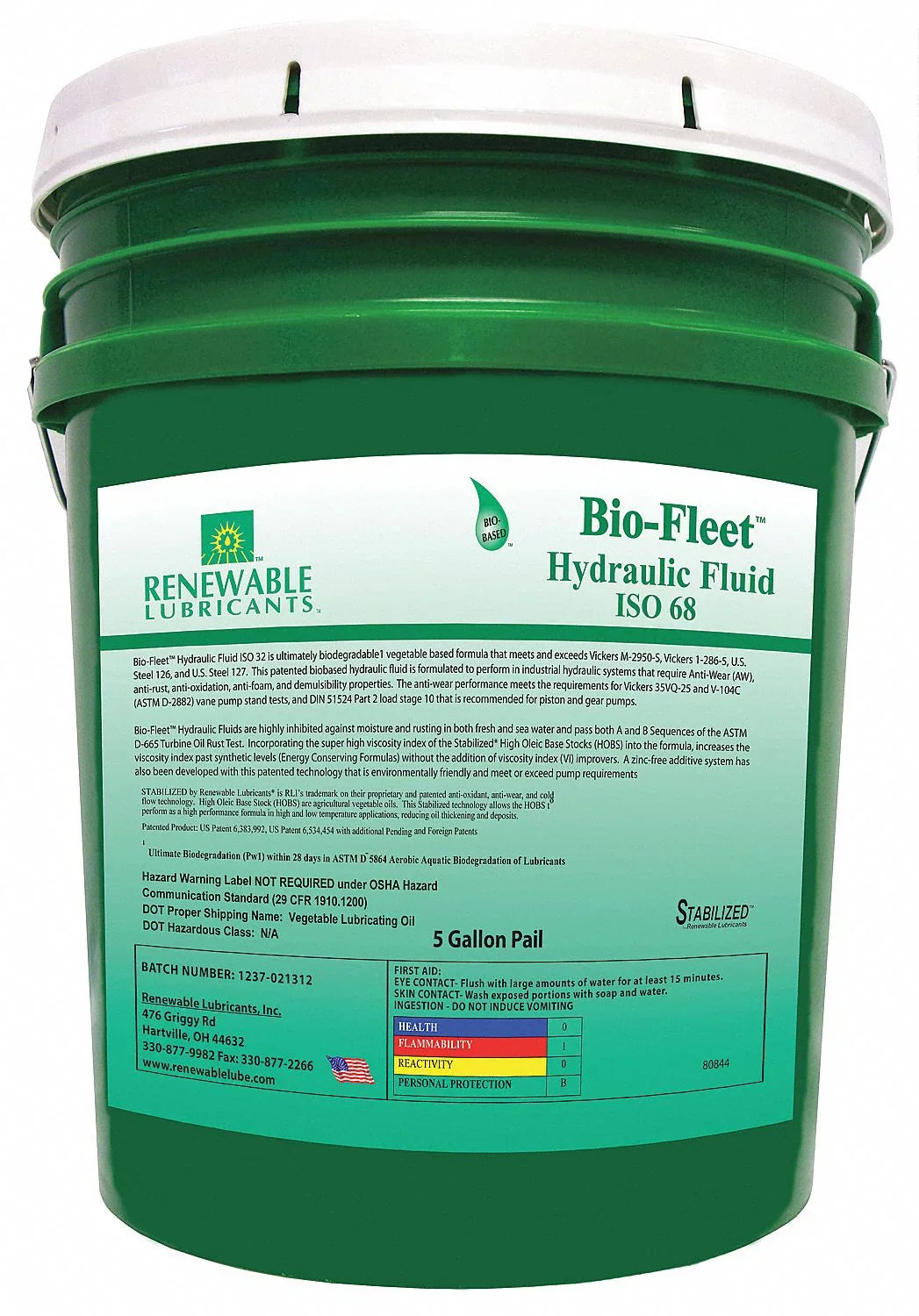 Hydraulic Oil,5 80844 68 Renewable Gal,ISO Biodegradable Lubricants