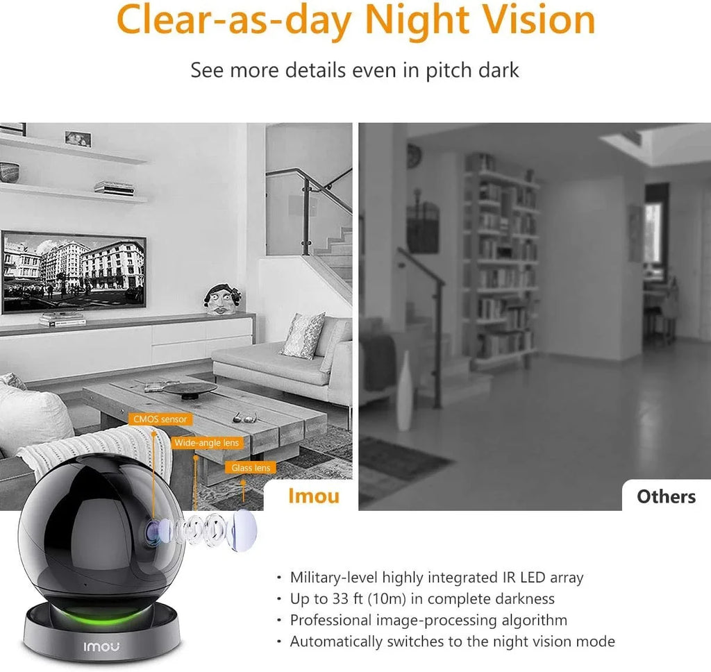 Audio, Camera Rex & Spotlight Degree Camera Camera 1080P Siren Port, Only) Vision, Smart Tracking, Smart 2-Way Imou View Indoor and Detection, Security with (2.4G 2MP Ethernet WiFi Sound 360 Night