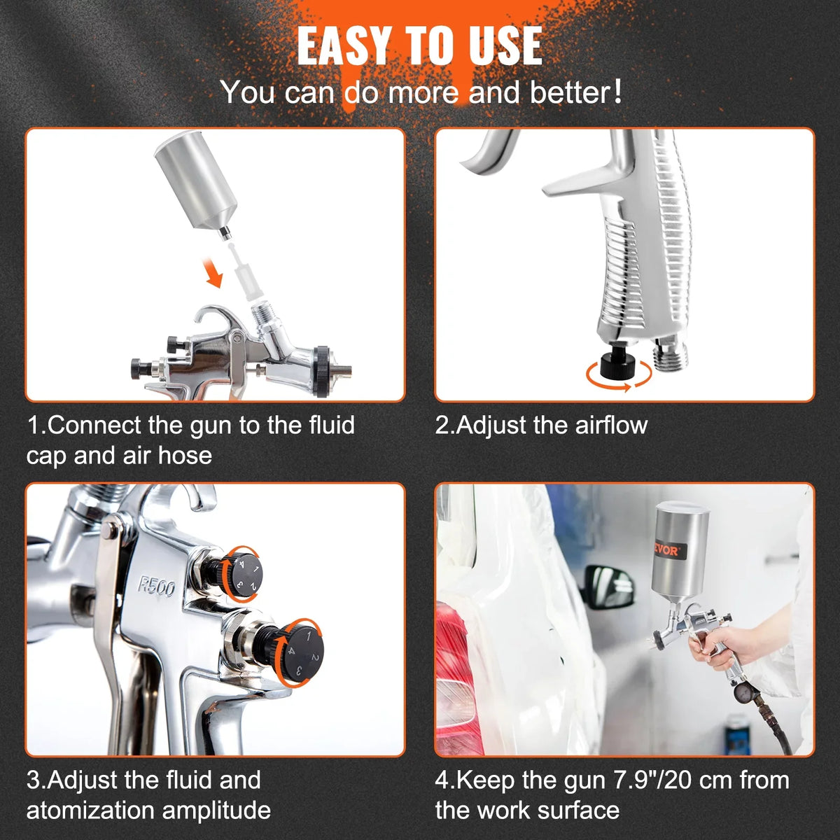 Nozzle LVLP Kit Gun Gravity Air Feed 1.3/1.4/1.8 Gun Spray Paint mm VEVOR