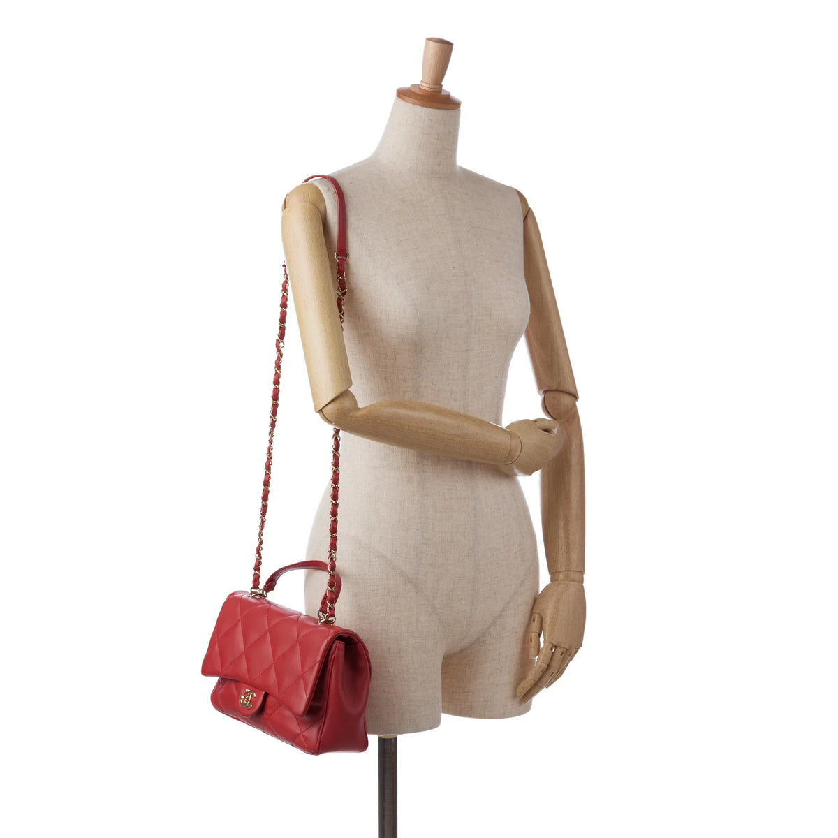 Carry Satchel Easy Unisex Pre-Owned Chanel (Good) Authenticated Lambskin Red Small Flap Leather Bag