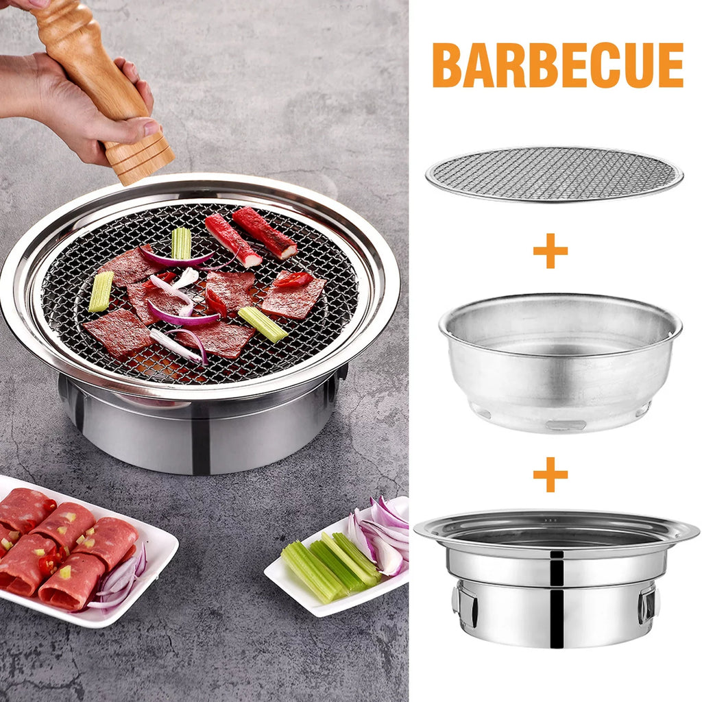 Picnic Smoker and Round Korean Camping Household Non-stick Grill, Outdoor, Grill Charcoal Grill, Stove Portable BBQ Grill Carbon Grill Indoor for Barbecue