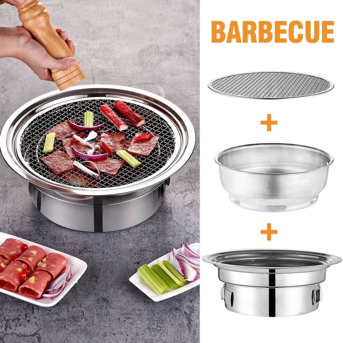 Picnic Smoker and Round Korean Camping Household Non-stick Grill, Outdoor, Grill Charcoal Grill, Stove Portable BBQ Grill Carbon Grill Indoor for Barbecue