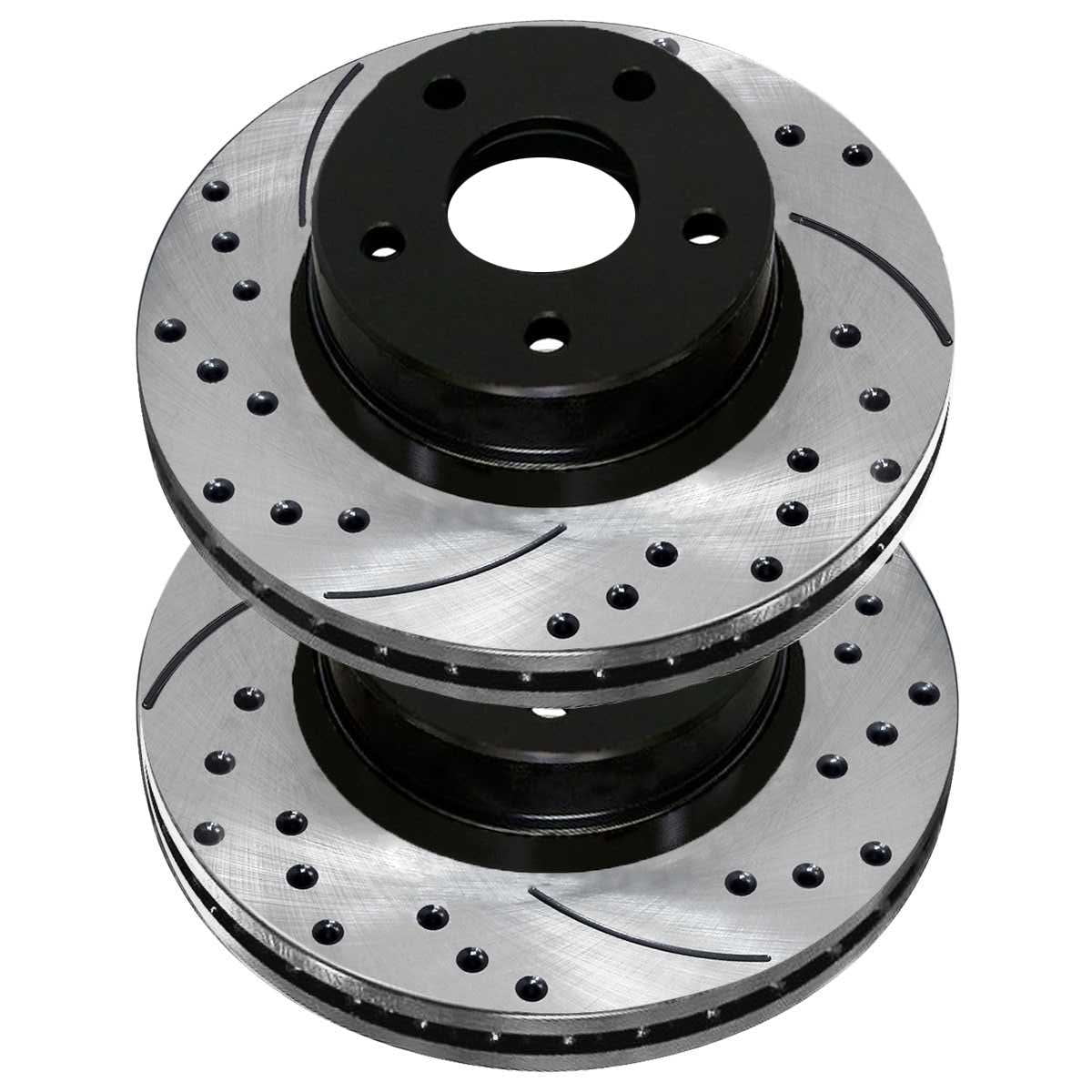 Brake of and for Rotors AutoShack Jeep 2 Chrysler 200 Mitsubishi Caliber Slotted Black FWD Front Pair Replacement Dodge Sport Compass Drilled Outlander Patriot Side PR63040LR Avenger Driver Passenger