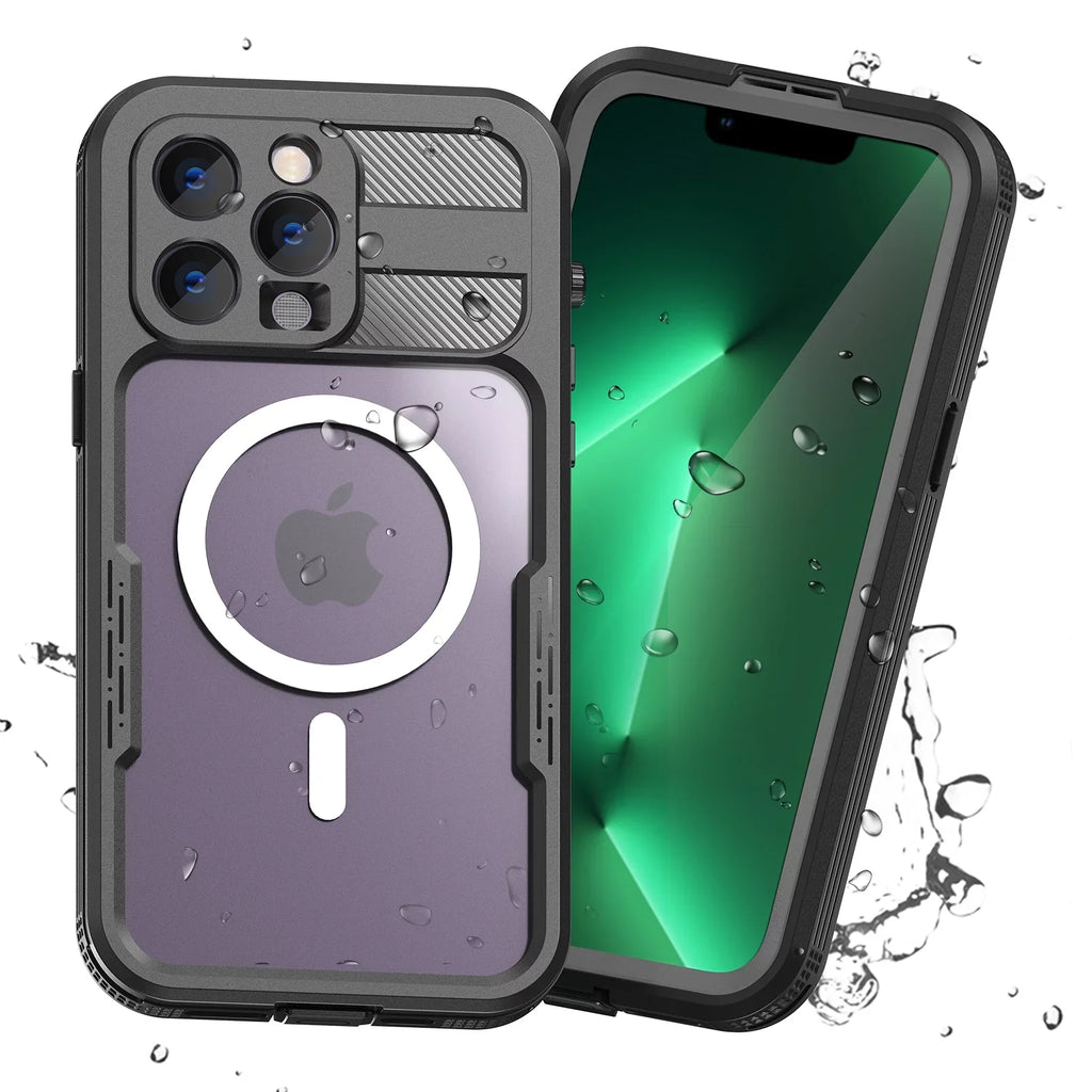 '- Military 6H for iPhone Pro Protector for Built-in 14 with 6.1" Pro [Real Underwater][14FT Case MagSafe] Screen iPhone 360][IP68 Dropproof][Dustproof][Compatible 14 Waterproof, Black