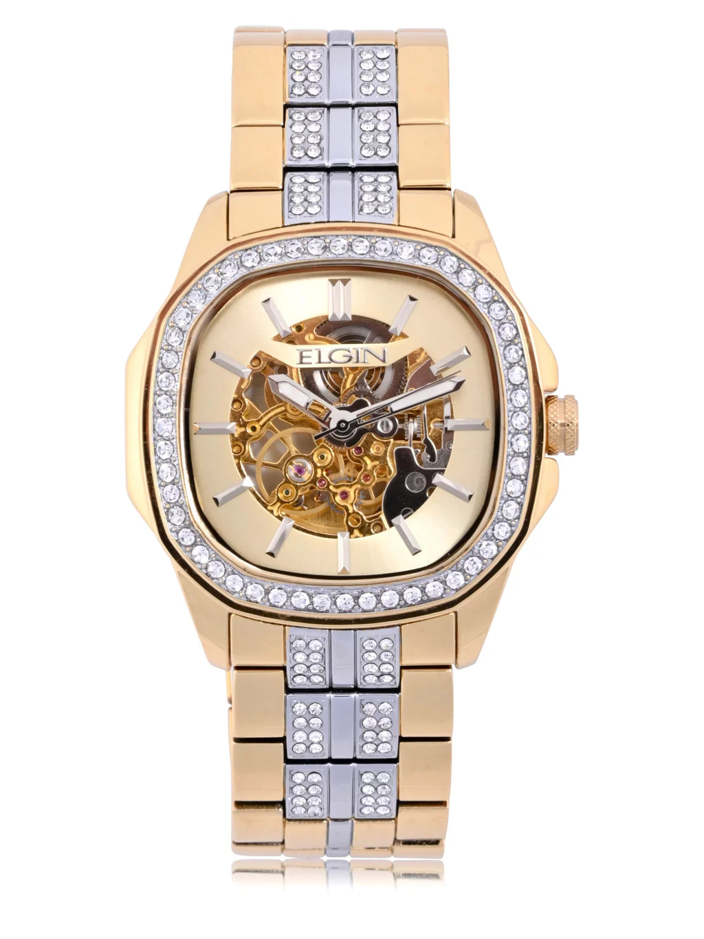 with Czech Case Male Gold Elgin (FG180018) and Watch in Allow with Stones Bezel Adult Brass