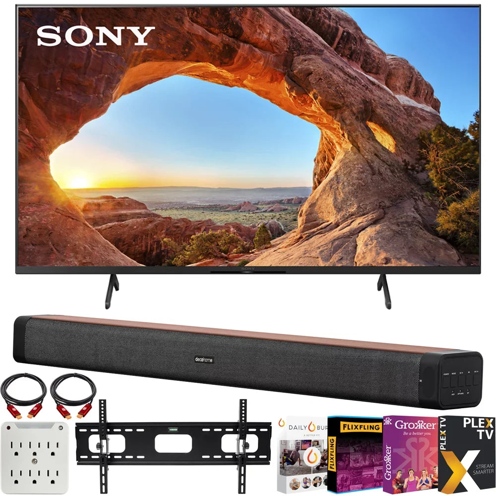 Channel 50" Smart Mount 6-Outlet Ultra Movies Wall TV with KD50X85J Adapter Streaming LED + Kit 2020 Surge Bundle + Premiere (2021 60W Soundbar Home Sony 4K + X85J 2.0 Model) w/subwoofer Deco HD