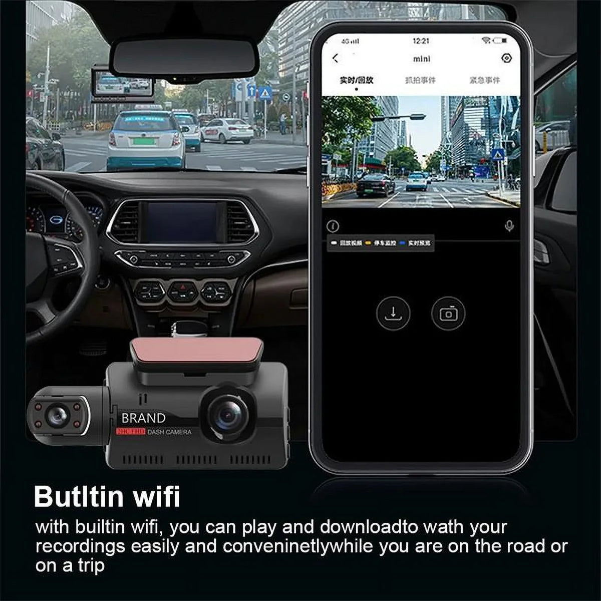 Auto Dual 1080P Lens And And Camera Cameras Rear Vehicle DashCam DVR 3 With Cam Car Night Front WIFI Interior GPS Dash