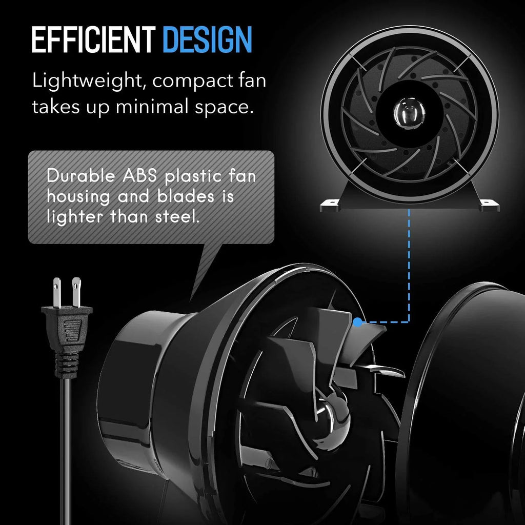 Lite, Ventilation inch Circulation CFM Vent Duct 1-Pack 4" Fan 195 Blower Tent, Black, iPower Inline Grow 4 Air for