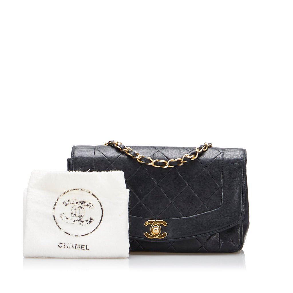 Small Crossbody Flap (Good) Diana Chanel Pre-Owned Leather Lambskin Unisex Bag Authenticated Black