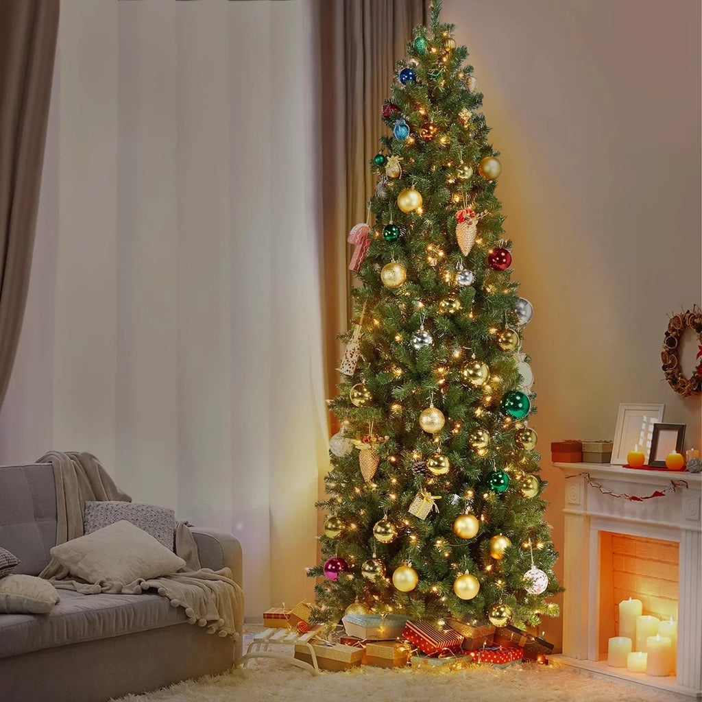 Kingswood Decoration Includes Foldable 7.5Ft Tree Stand Christmas Holiday Tree, Fir Slim Pencil Green Tree Artificial