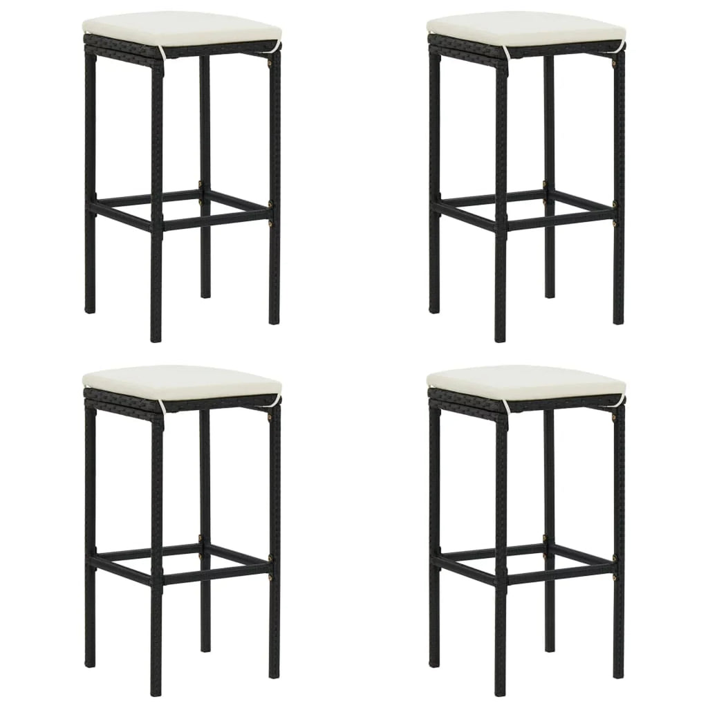 Rattan Patio Dining and Backyard, Black Table Cushioned Outdoor Terrace, Stool 4 Storage for Poly Set Pub, Garden Bar Chairs Set Shelf with Anself Bistro, Piece 5