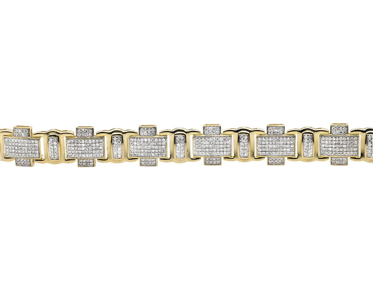 Men's 10K Yellow Diamond Statement Genuine Pave 4.5ct Gold Bracelet Cross Link 8"