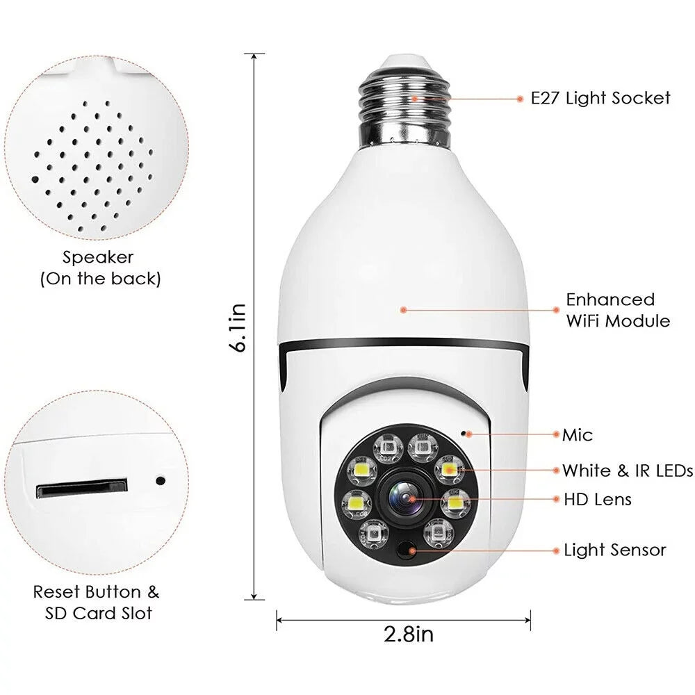 5GHz Surveillance Audio Panoramic Night Motion 360 Two E27 Pack) (2 JahyShow with Detection, Bulb Wireless Home Camera, Viewing, View 1080P Cameras Way Degree Lens, Vision, Light CCTV Remote