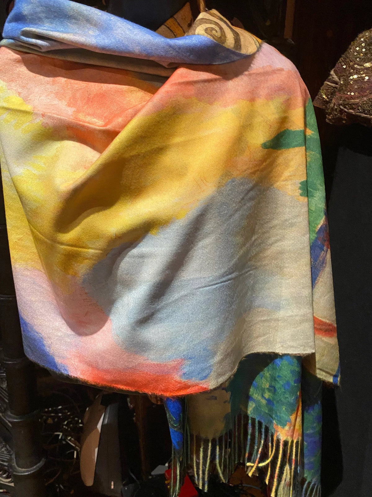 Scarf Cashmere Pashmina Reversible impressionist Wrap Vintage Orange