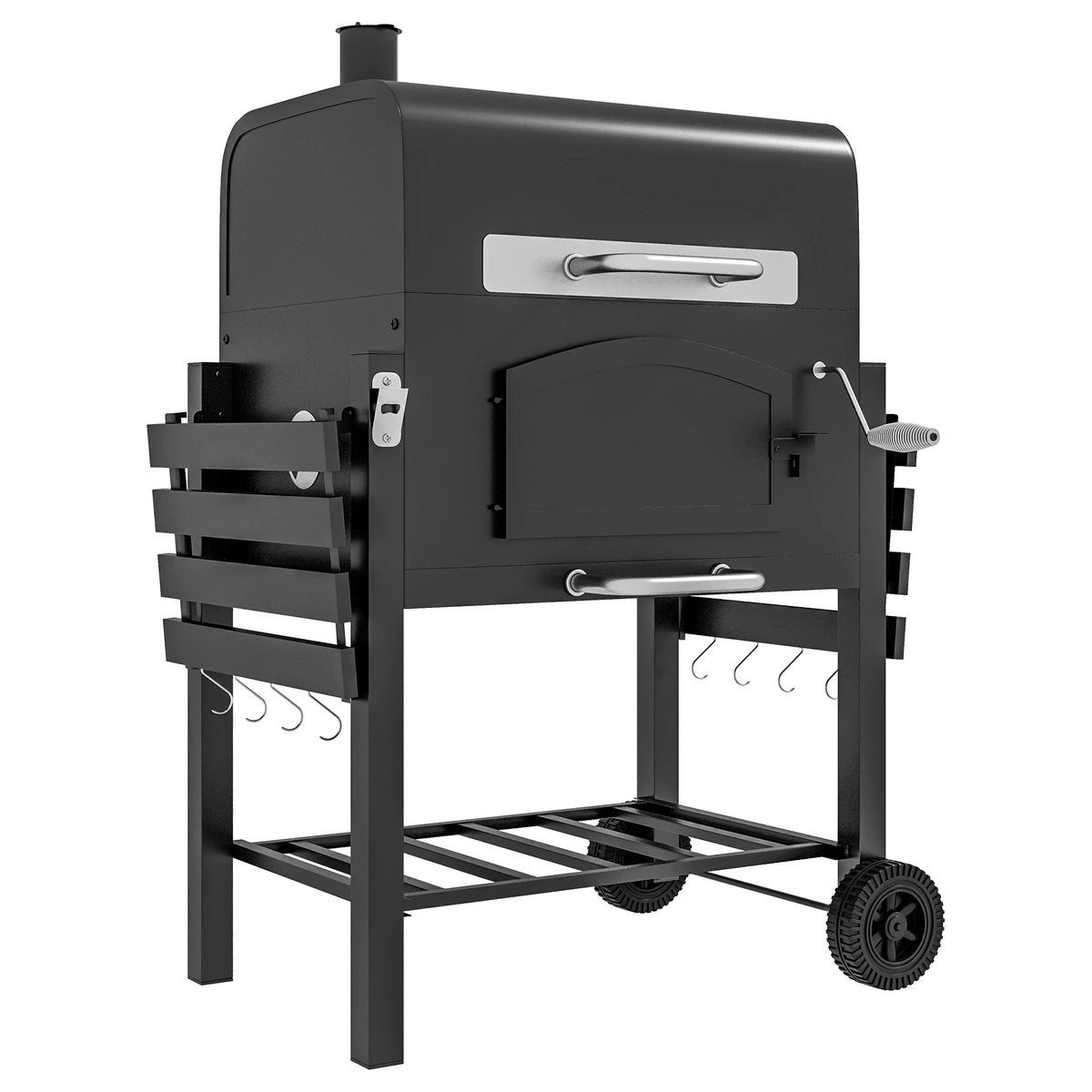 with Wheels & Charcoal Portable Bottle Folding Thermometer, CoSoTower Grill, Camping, Outdoor Shelves, Adjustable Patio, Height, Opener Barbecue Picnic, for with Backyard, Black BBQ