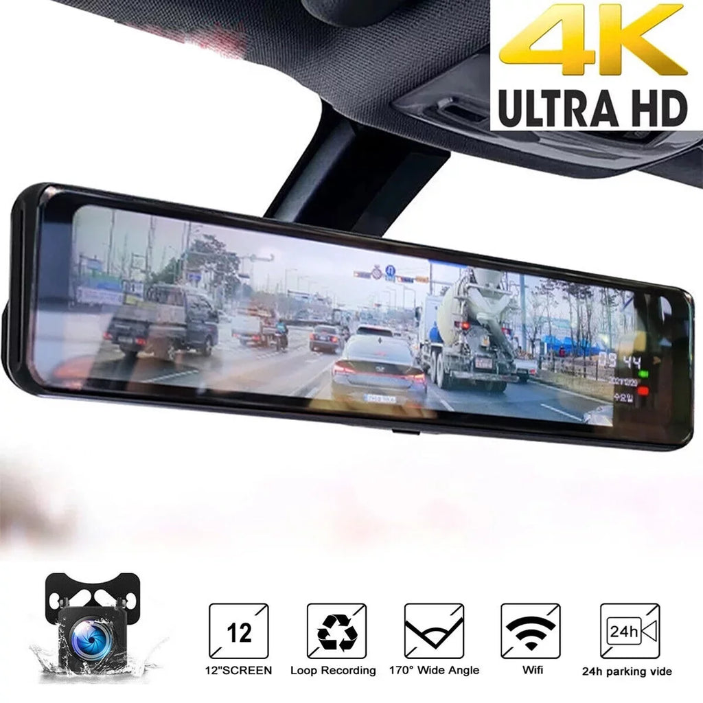 Dual Rear Angle Dash Vision Screen w/Night 4K Car Ele-mall Car Front G-Sensor Dash Camera Wide Backup Camera Dual Cam, 12inch for Touch