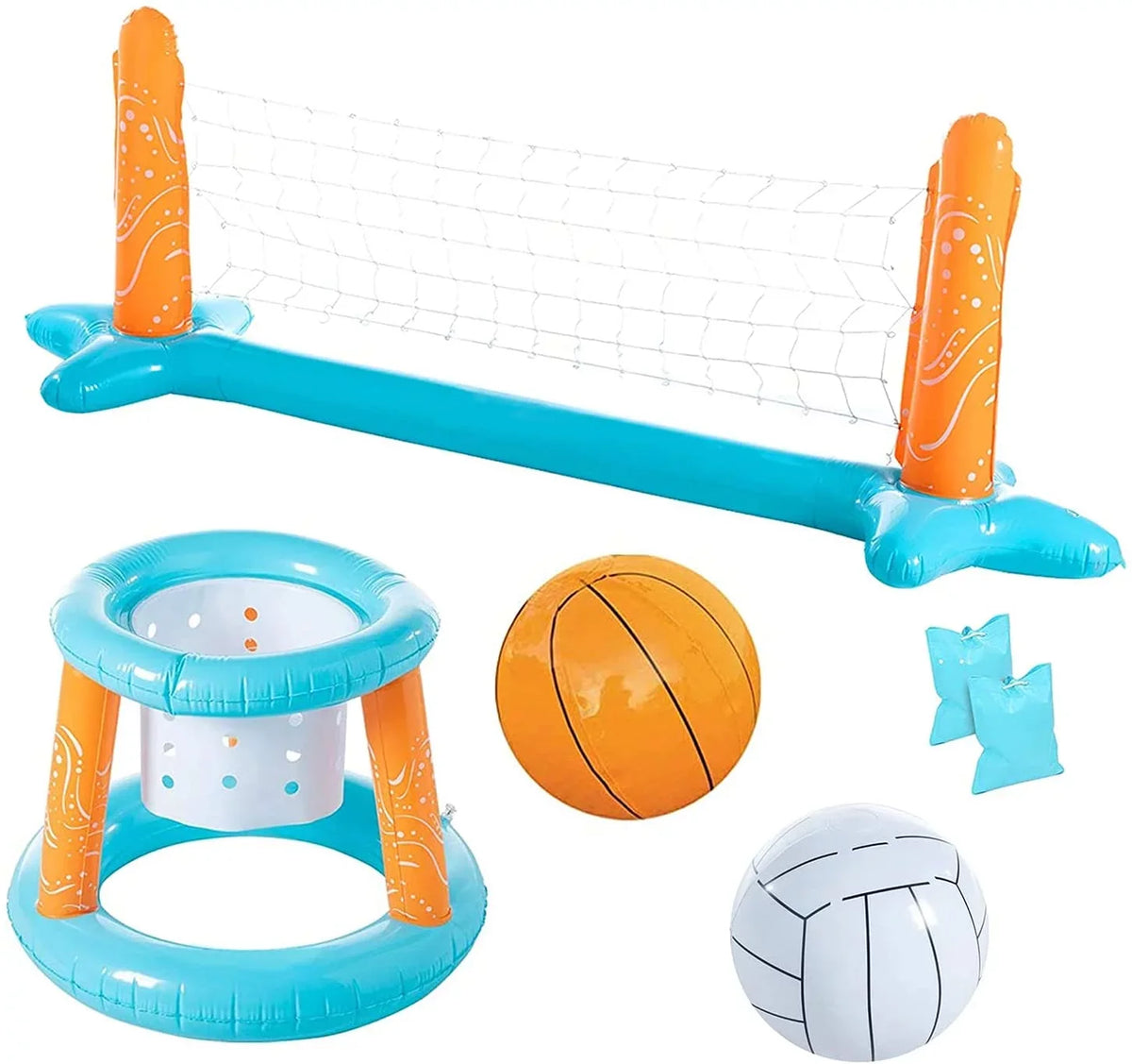 Basketball Adults, for Inflatable Blue with Family Net Fun Swimming Outdoor Pool 2 Court Basketball Ball, Marigold & Hoops Volleyball Volleyball Kids, | Game Light