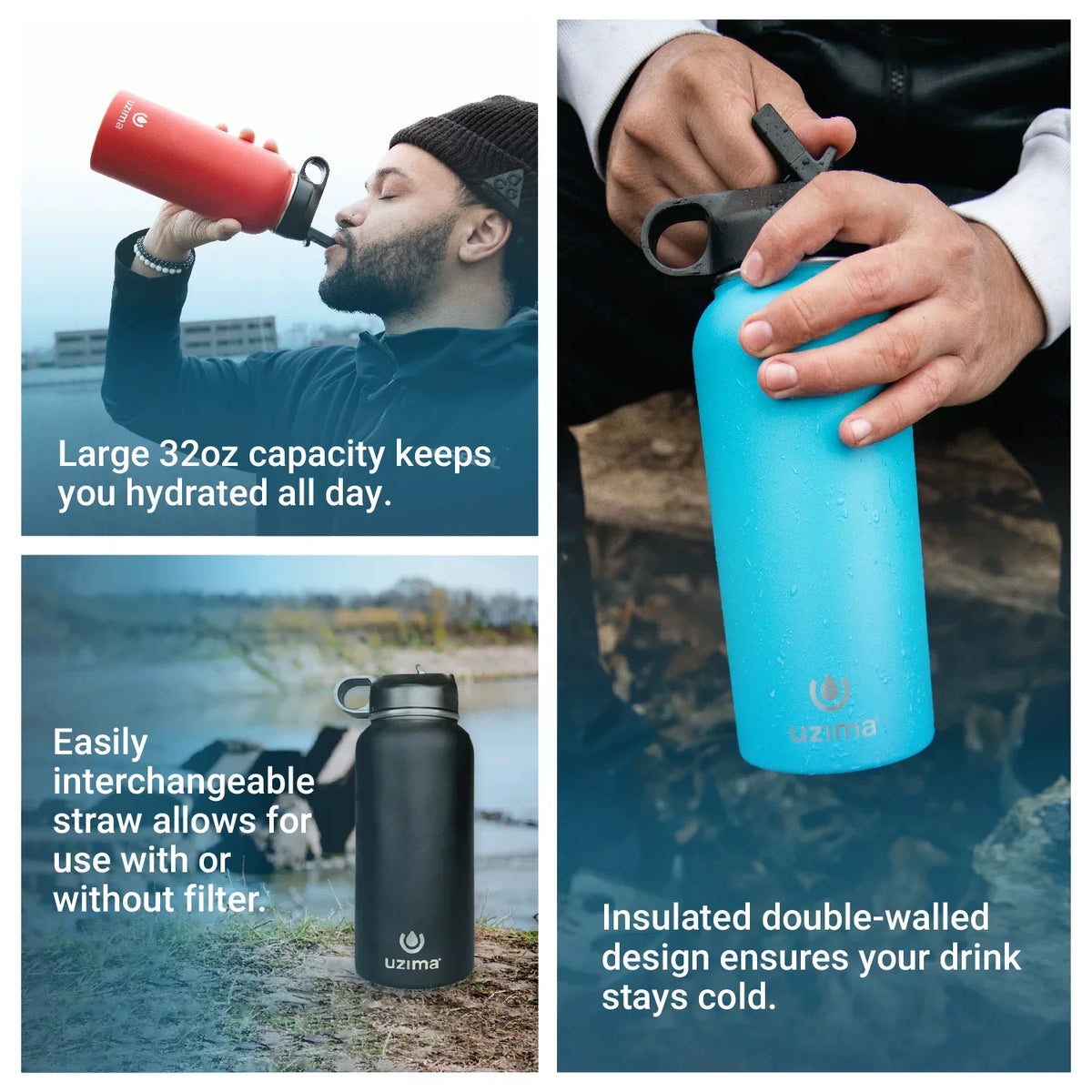 Stainless Steel Z-Source (Camo) Purification Go. Bottle Travel. Hiking, Camping, Water Exterior. Backpacking, for the Water Uzima Double-Walled Large and 32oz with Capacity on - Filtered