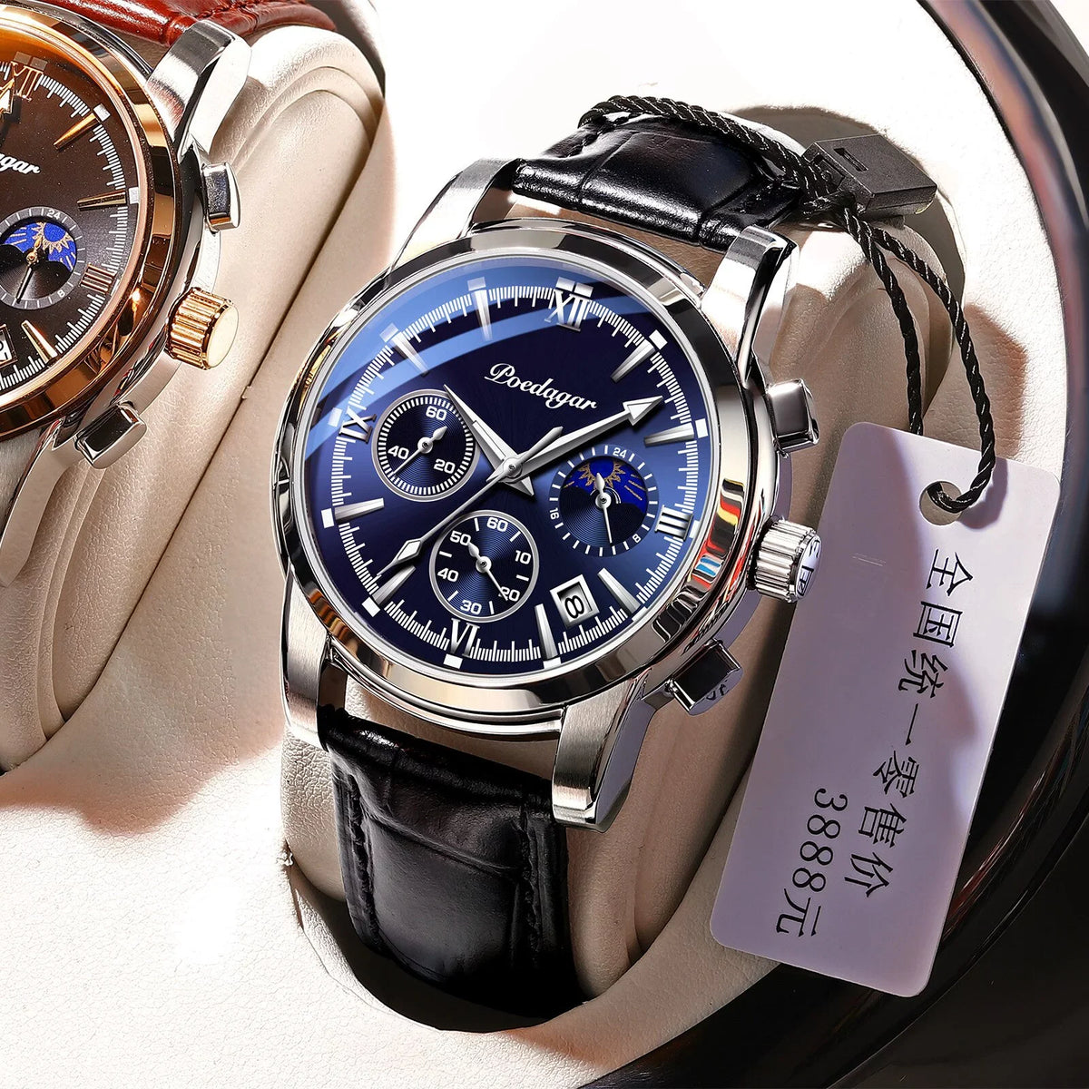 POEDAGAR Leather Fashion Watches Top Wristwatch Clock Brand Blue Mens Sport Luxury Waterproof Watch Quartz Casual Male