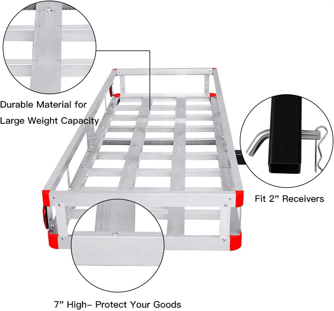 7” 500LBS Cargo Receiver, Truck, Cargo Hitch Mount Basket Car, Vehicle Carrier, 22” SUV, Hitch Aluminum Rack, Luggage Cargo for 2” x 60” Carrier Trailer x Capacity Fits