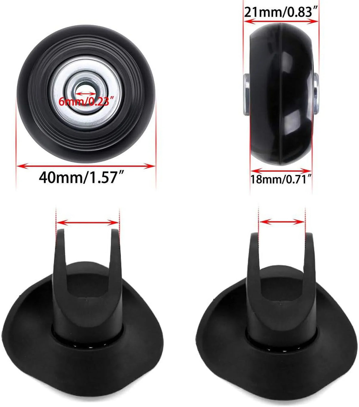 OwnMy Repair Rubber Suitcase x Bearings Swivel 40mm Wheels, Luggage 18mm A Wheels 4 Kits, of Caster Replacement Set