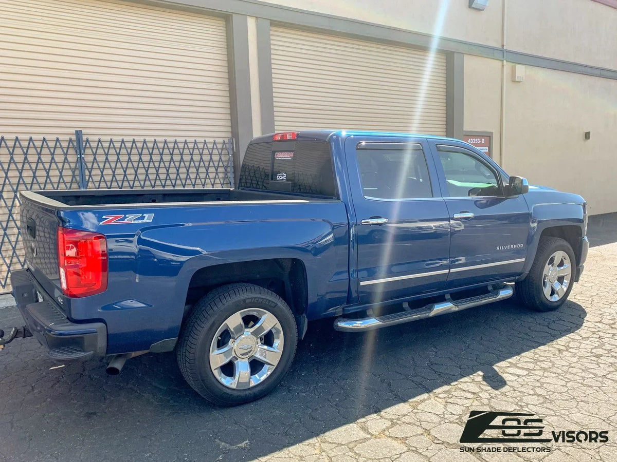 Fits Online Extreme Vents 2014-2018 TINTED ALL | EOS Style Side SMOKE Chevrolet Guards Silverado Models Cab Window Deflectors Store IN-CHANNEL 1500 Rain Visors Crew